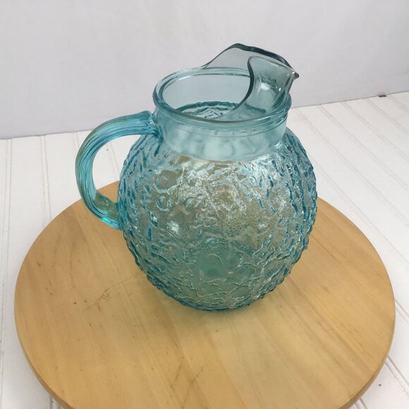 Anchor Hocking Lido Milano Aqua Blue Glass Ball Pitcher Ice Lip - Picture 7 of 7